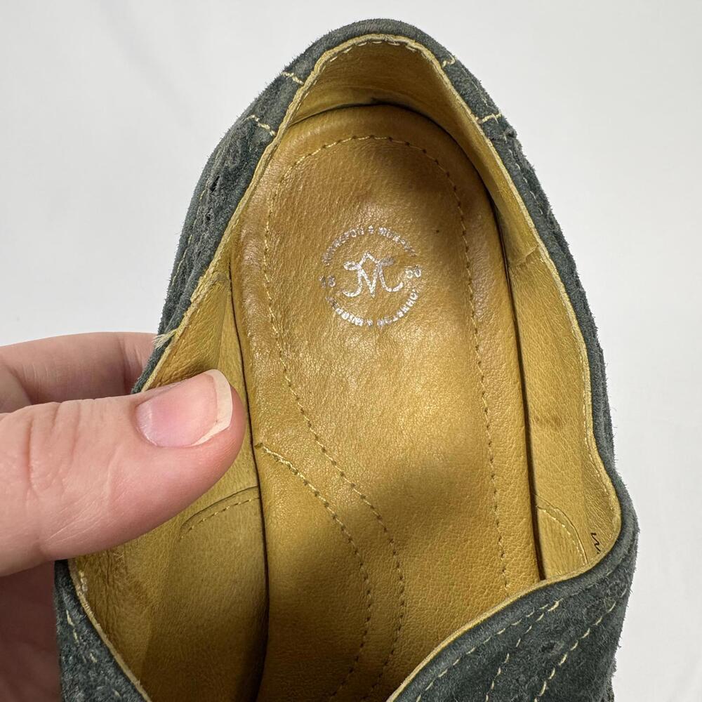 Johnston and Murphy Size: 7.5 Suede Leather Green Oxford Yellow Lace Shoes - Picture 8 of 9